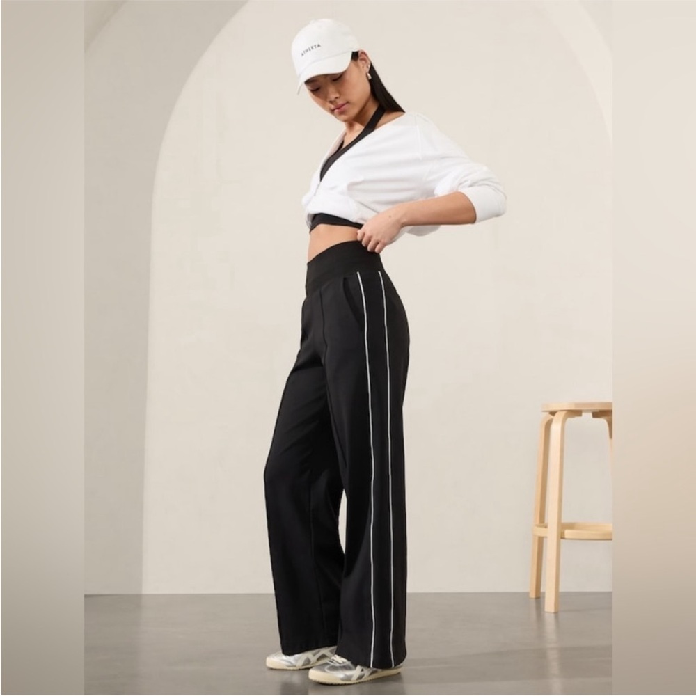 NWT Athleta Venice Track Stripe Wide Leg Pant | Black/White Stripe medium XL